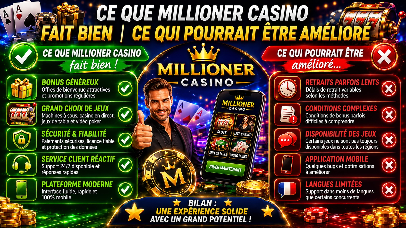 Ce que Millioner Casino fait bien | Ce qui pourrait ĂȘtre amĂ©liorĂ©